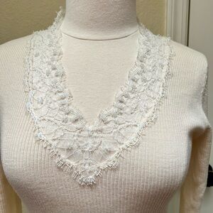 Ann Taylor rib knit sweater lace & sequins